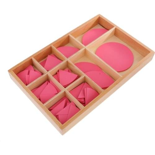 Wooden Montessori Material Pink Circle Educational Mathematics Preschool Math Fraction Toy for Kids