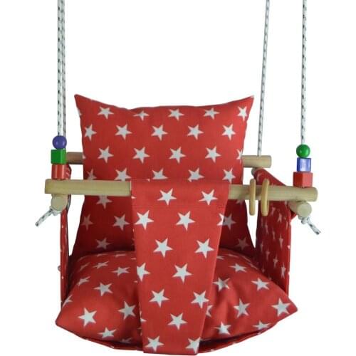 New season Unisex Baby Swing Hammock Baby Swing Natural Wooden Child Cotton Fabric Linen Fabric Home Type Star Pattern