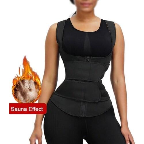 Sauna Effect Adjustable Zipper Velcro Waist Trainer Slimming Vest Sweat Double Belt Shapewear Top Weightloss Body Shaper Corsets