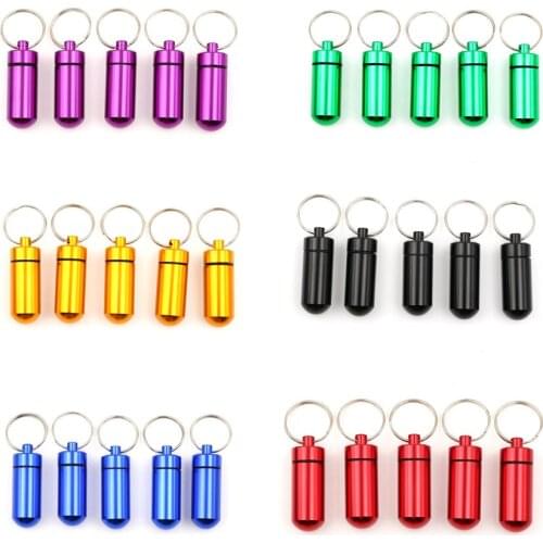 Hot Sale 5pcs/set Pillbox Keychain Pill Box WaterProof Aluminum Drug Pill Cases Bottle Holder Container For Medicines 48*17MM