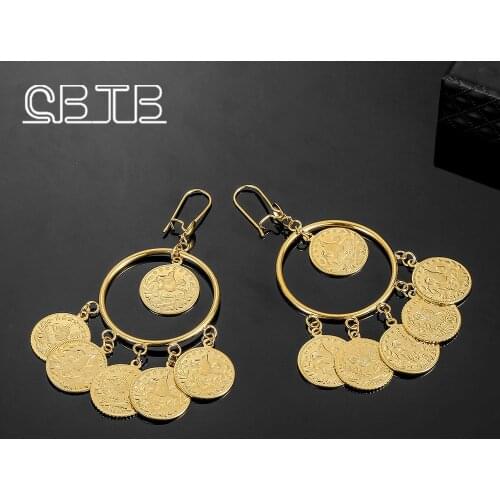 Islamic Muslim Ancient Coins Fashion Golden Luxury Round Womens Turkish Earrings Middle East Jewelry Party Womens Gifts