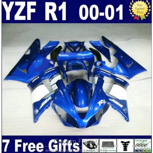 ABS plastic fairing kit for Yamaha YZFR1 00 01 white blue motorcycel fairings set YZF R1 2000 2001 LK53