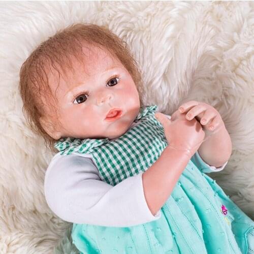 46cm Reborn Doll with Cute Blue Skirt Magnetic Pacifier Lifelike Simulation Baby-reborn Doll Special Gift for Baby Girl