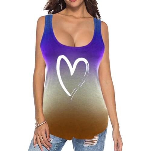 Womens Summer Cool T-shirt Vest Breathable Heart-shaped Positioning Printing Vest Sexy Casual Vest Holiday Traveling Vest