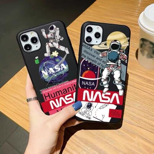Fashion Space Astronaut Case black Soft Phone Case For iPhone SE 12mini 12pro 11pro Max 7 8 Plus XR Xs Max 6s TPU Silicone cover