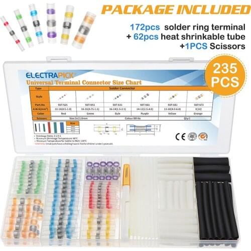 235pcs Waterproof Solder Sleeve Seal Wire Connectors Heat Shrink Tube Kit Cable Terminal Tool Assortment Set Green/Orange/Purple