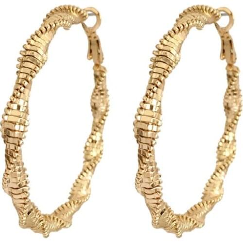2020 NewTrendy Gold Color Plating Spiral Hoop Earrings For Women Girl Unique Special Surface Ear Decoration High Quality Jewelry