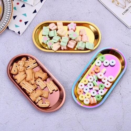 Oval Metal Storage Tray Jewelry Display Plate Candies Snack Desktop Organizer Food Storage Plateau Gold And Silver Ornaments