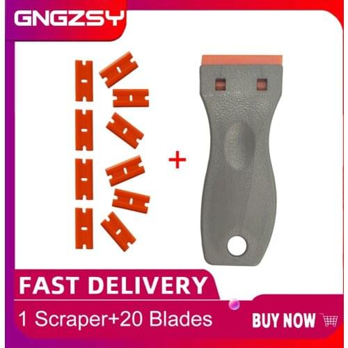 Plastic Old Film Glue Razor Scraper Snow Ice Shovel Air Remover Car Cleaning With 10pcs 1.5 inch Spare Double Edge Blades E17