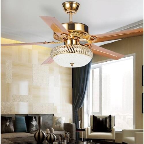 Led wrought iron ceiling fan light restaurant living room luxury local gold remote control ceiling fan light