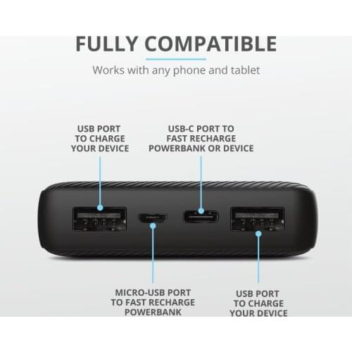 TRUST Power Bank Portable Charger LED External Battery PowerBank PD Two-way Fast ChaPrimo Compact Powerbank 15.000 mAh TRUST