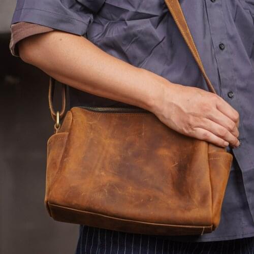 Products mens bags 2021 vintage crazy horse leather inclined shoulder bag cross of leather shoulder baotou layer cowhide bag
