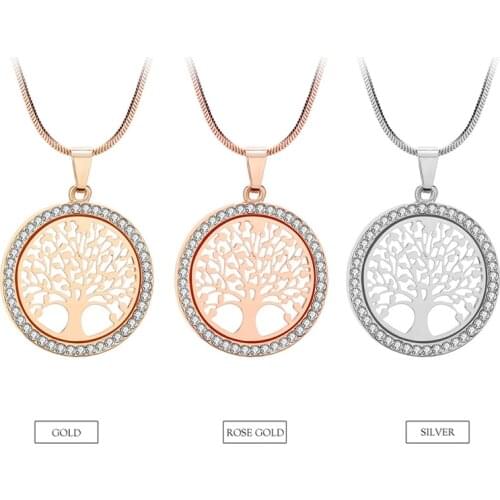 Dropshipping Tree of Life crystal from Swarovskis round pendant necklace gold silver jewelry elegant ladies jewelry