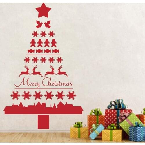 Nordic Christmas Tree Vinyl Wall Stickers Glass Windows Stickers Wall Decals Festival Home Decor Happy New Year Wallpaper LL2184