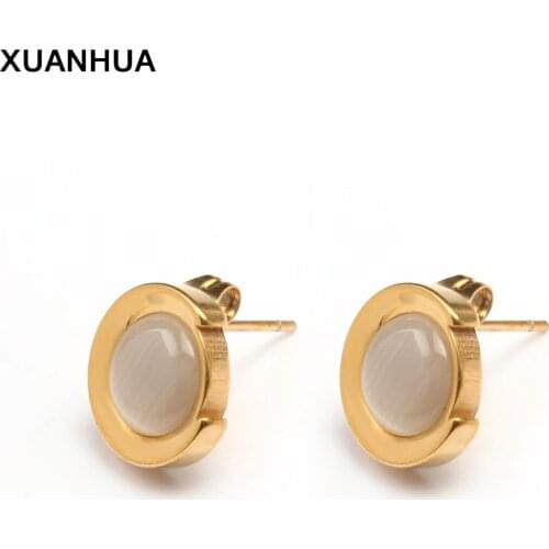 XUANHUA Fashion Titanium stainless steel earring gold color simple model wedding prom gift fashion earrings for women