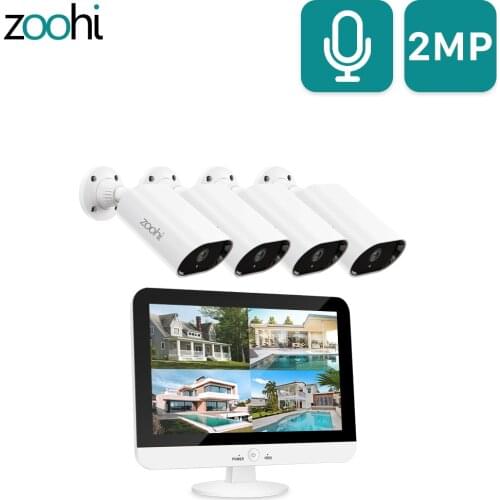 Zoohi 2MP AHD CCTV Camera System 1080P Outdoor Audio Security Camera 13 Inch Monitor DVR Kit Video Surveillance System