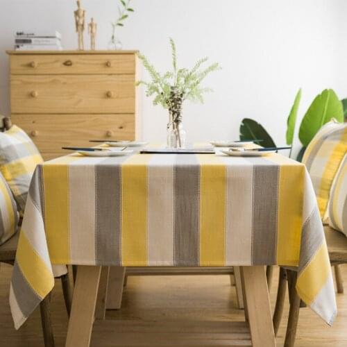 European Christmas Tablecloth Yellow Striped Stitching Rectangle Table cloth Washable Linen Cotton Dining Decor Table Cover