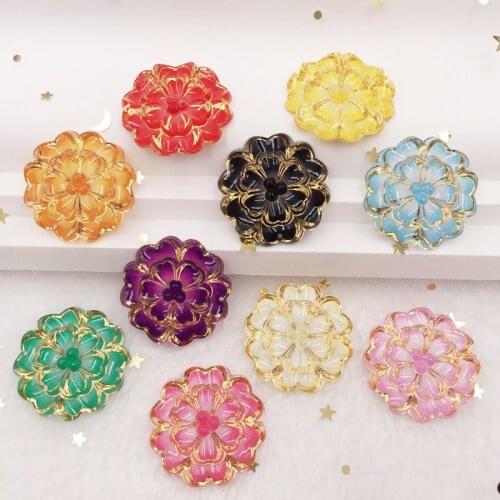 Mix Resin Kawaii Shiny 32mm Colorful Flower Flatback Rhinestone 16pcs DIY 2 Hole Scrapbook Decor Home Figurines Craft OF730