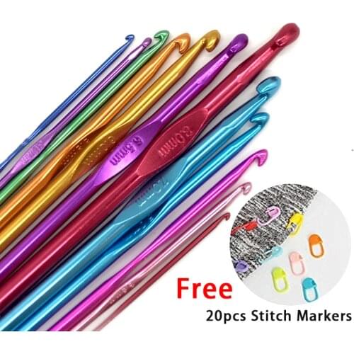 12Pcs Metal Handle Crochet Needles Stainless Steel Crochet Hooks Set for Knitting Needles Weave Sewing Needles Tool Size 2-8mm