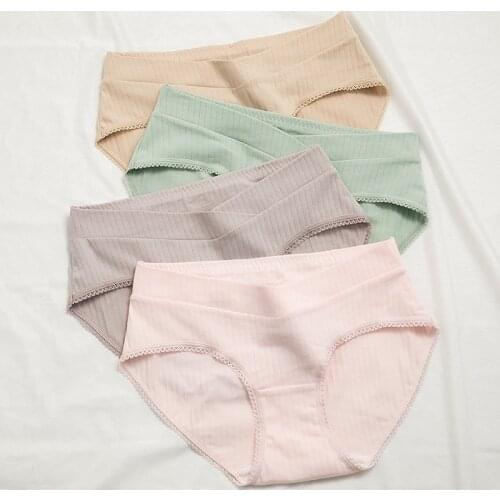 Cotton Pregnant Underwear Postpartum Lace Criss Cross Waist Under Bump Underpants Plus Size Maternity Panties