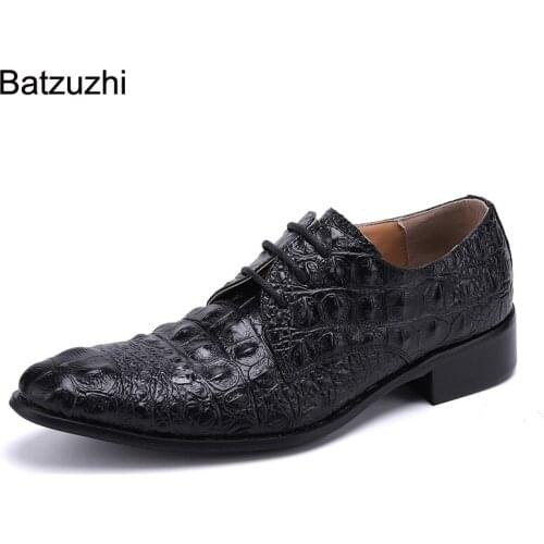 Batzuzhi Italian Type Handmade Men Shoes Lace-up Brown/Black Fashion Oxford Shoes Men Formal Genuine Leather Dress Shoes, 38-46