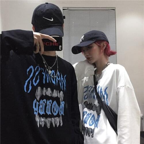 Hip-Hop Streetwear Deformed Word Art Long Sleeve t-Shirts Couple Oversized Ulzzang Clothes For Teenagers Lgbt Urban y2k Goth top