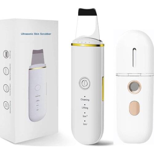 Ultrasonic Skin Scrubber +Sparyer Steamer Facial Peeling Pore Cleaner Exfoliator Face Blackhead Remover Cleaner Tool
