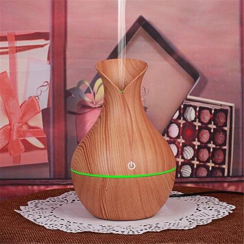 130ml Ultrasound Aroma Diffuser, Mini Mute USB Air Humidifier, Creative Vase Wood Household Humidifier Bedroom Essential Oil