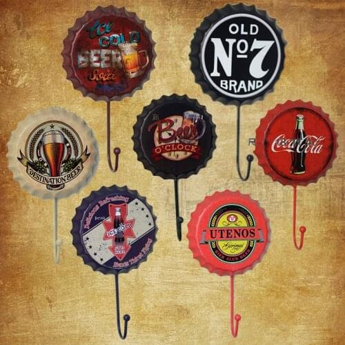 Vintage Bottle Cap Hook Home Wall Crafts Decorative Pendant Creative Beer Lid Hook Custom