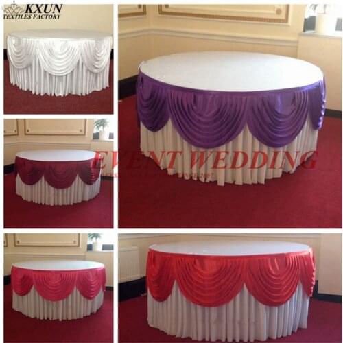 High Quality Round Ice Silk Table Skirt Table Cloth Skirting Include Top Swag Drape Swag Valance For Wedding Event Decoration