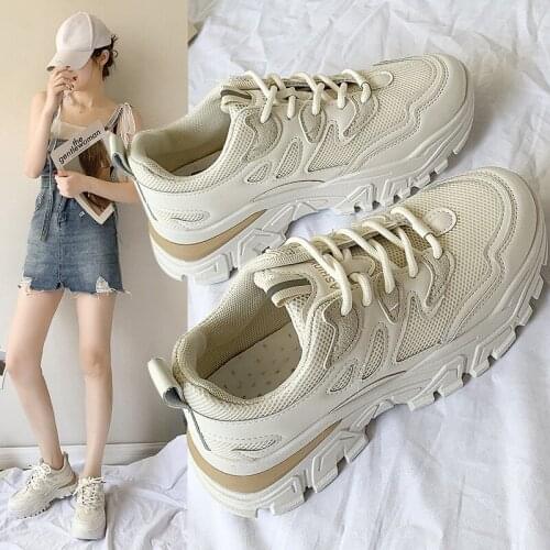 Autumn Womens Chunky Sneakers Ladies Casual Breathable Mesh Sports Shoes Comfortable Platform White Running Shoes Daddy Shoes