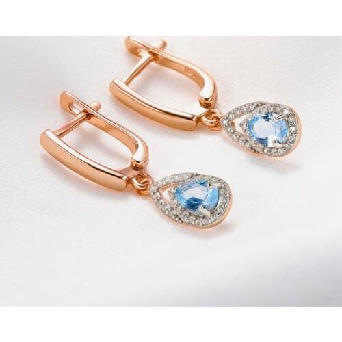 925 Sterling Silver Blue Topaz Earrings Drop For Women Cteated Gemstone Rose Gold Two-tone Plated Luxury Fine Jewelry Accessory