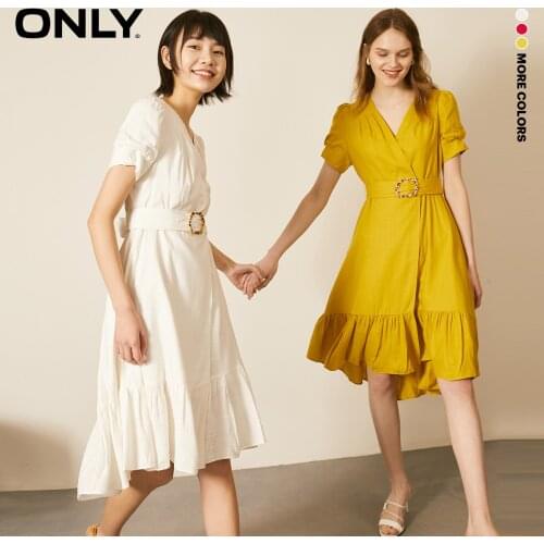 ONLY 2020 summer new V-neck ruffled waist lace dress | 120207545