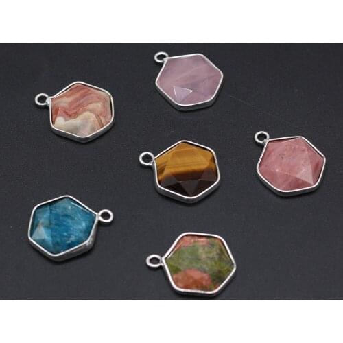 Star of David Hexagon Pendants Silver plated Tiger eye Apatite Charms for Jewelry Making DIY Female Necklace Earring Gifts