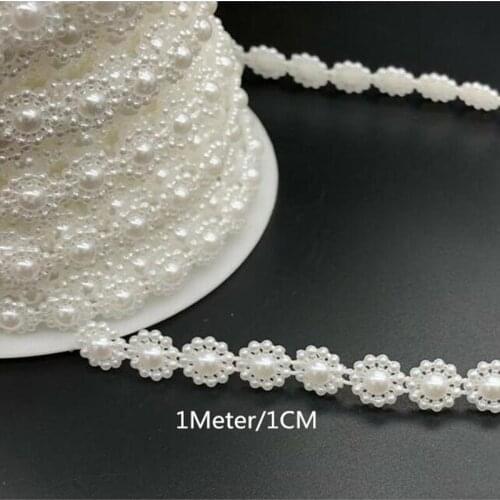 1M Latest Lace Crystal Beads Sequin Fabric White Beaded Trim Ribbon Sewing Bead Applique Collar Guipure Wedding Accessories QY17