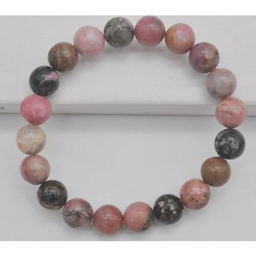 10MM Rhodonite Round Bead Bracelet Bangle Stretch Jewelry For Woman Gift 8 Inch G266