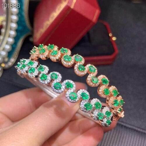 100% Natural And Real Emerald bangle Bracelet Solid S925 Sterling Silver For Women Color Fine Jewelry