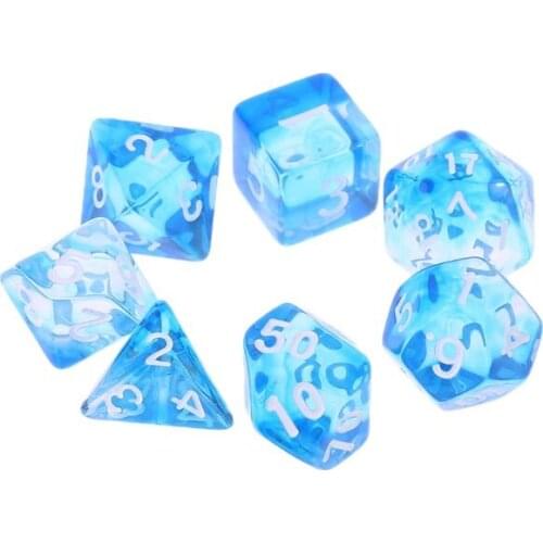 7pcs Transparent Sided Dice D4 D6 D8 D10 D12 D20 Dungeons & Dragon D&D RPG Poly Table Board Game Set E56D