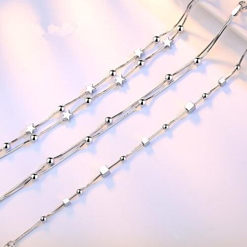 925 Sterling Silver Double Layers Stars Round Beads Bracelets For Women Elegant Box Chain Wedding Jewelry Birthday Party sl218