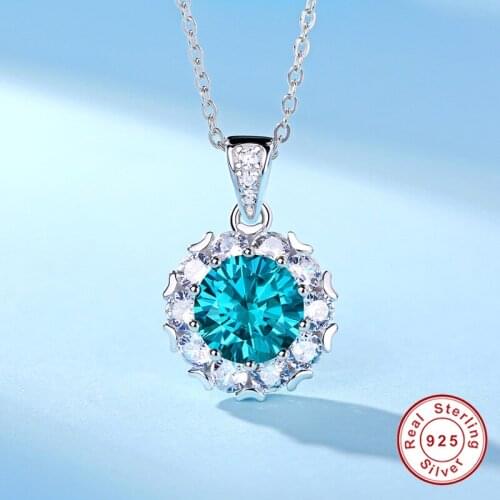 Geoki Luxury 925 Sterling Silver Passed Diamond Test 3 Ct 9mm Perfect Cut Top Quality Blue Moissanite Wedding Pendant Necklace