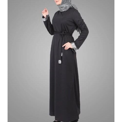 Womens linen long dress loose Muslim Abaya Nidha long sleeve solid color Dubai Turkey modest Kaftan Islam