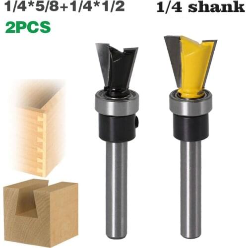 1-2Pcs 1/4 Inch Shank 14 Deg Dovetail Milling Cutter With Bearing Engraving Machine Dovetail Wood Router Bit Woodworking Tools