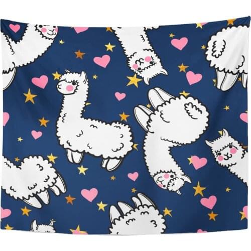 Cute Alpacas and Hearts Stars Child Lama from Peru Tapestry Home Decor Wall Hanging for Living Room Bedroom Dorm 50x60 inches