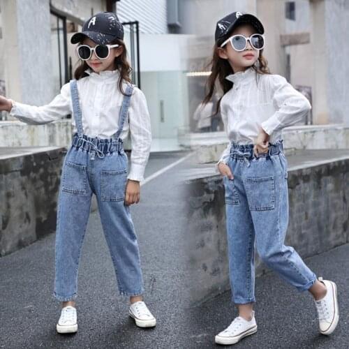 Girls Denim Overalls Autumn Jeans For Girls Clothing Pants Casual Teenage Children Wear Rompers Jumpsuits 6 8 10 12 14