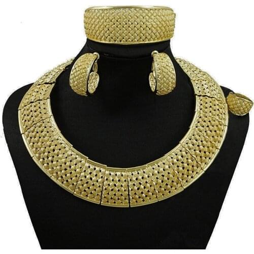 Gold necklace fine jewelry sets NECKLAC new design for wedding party jewelry gold jewelry set bracelet earring ring necklace