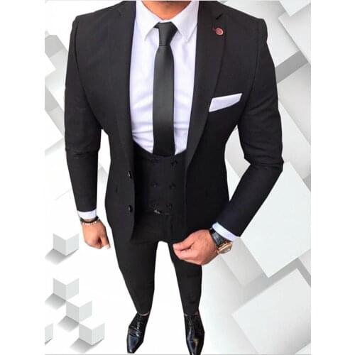 Handsome Black Man Work Business Suit Slim Fits Groom Tuxedos Prom Party Blazers Dress (Jacket+Pants+Vest+Tie) W:205