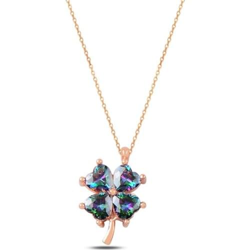 KUTAYDAN Mystic Topaz Zircon Clover Necklace 925 Sterling Silver