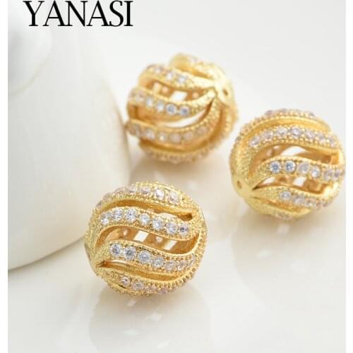 Fashion Hollowing out Round Spacer Brass Cubic Zirconia Ball Beads for DIY Earrings Bracelet Jewelry Findings 6mm 8mm 10mm