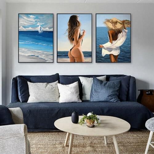 Fashion Woman Wall Art Poster Print Sexy Bikini Beauty Ocean Beach Canvas Painting Modern Wall Picture Living Room Home Decor