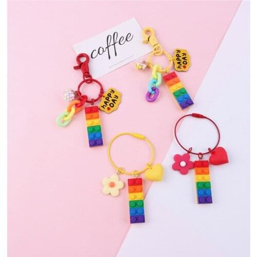 Cartoon Rainbow Building Blocks Figure Keychain Keyring DIY Model Action Toy Kids best gifts